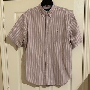 Ralph Lauren Men's Purple and White Striped Button Down Shirt